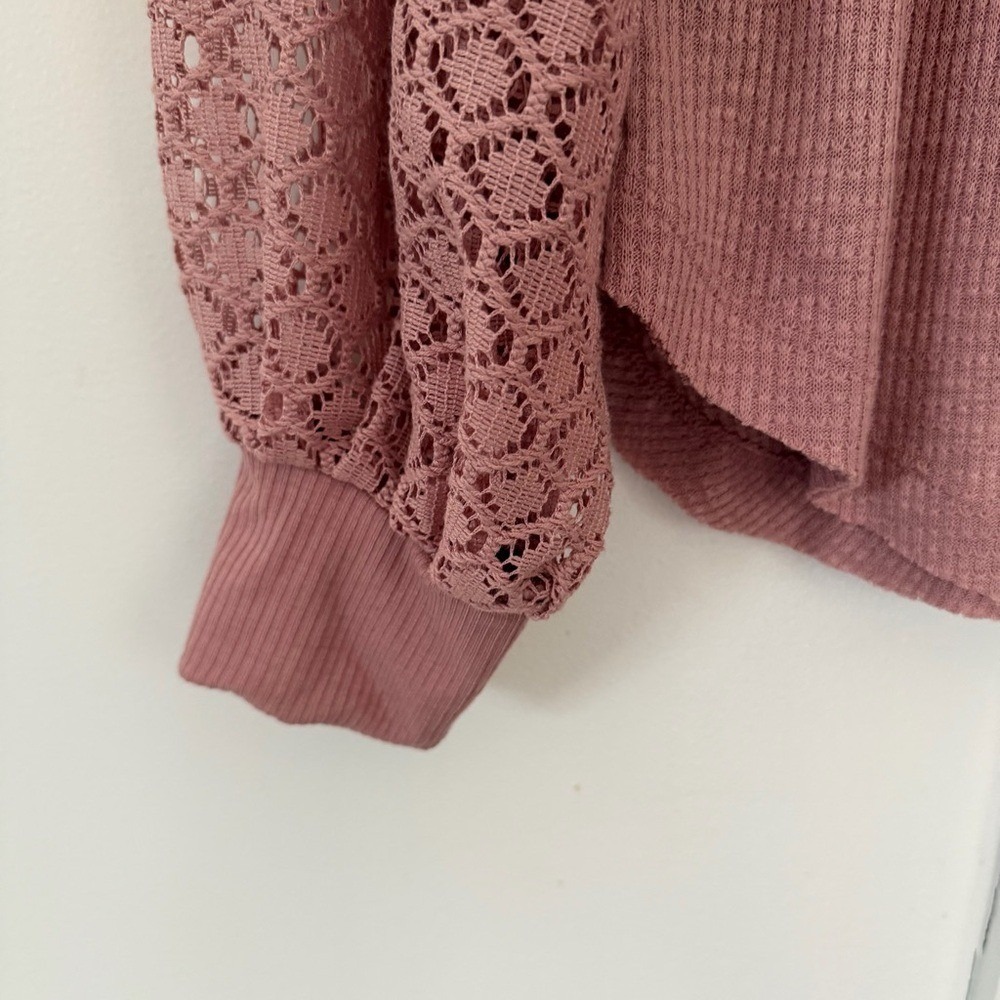 Free People Women's‎ Sweetest Thing Thermal Pink Blush Top Lace Balloon Sleeve M - Picture 9 of 16
